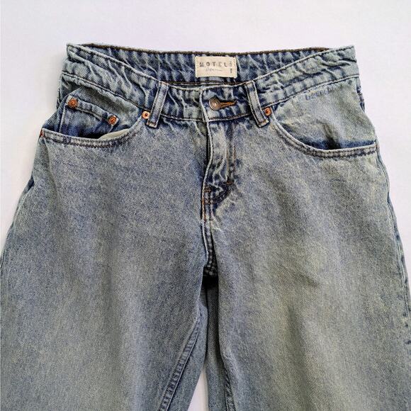 Motel Denim Jeans Womens W 28 L 34 Blue Wide Leg 100% Cotton Low Rise Rigid - Picture 3 of 11